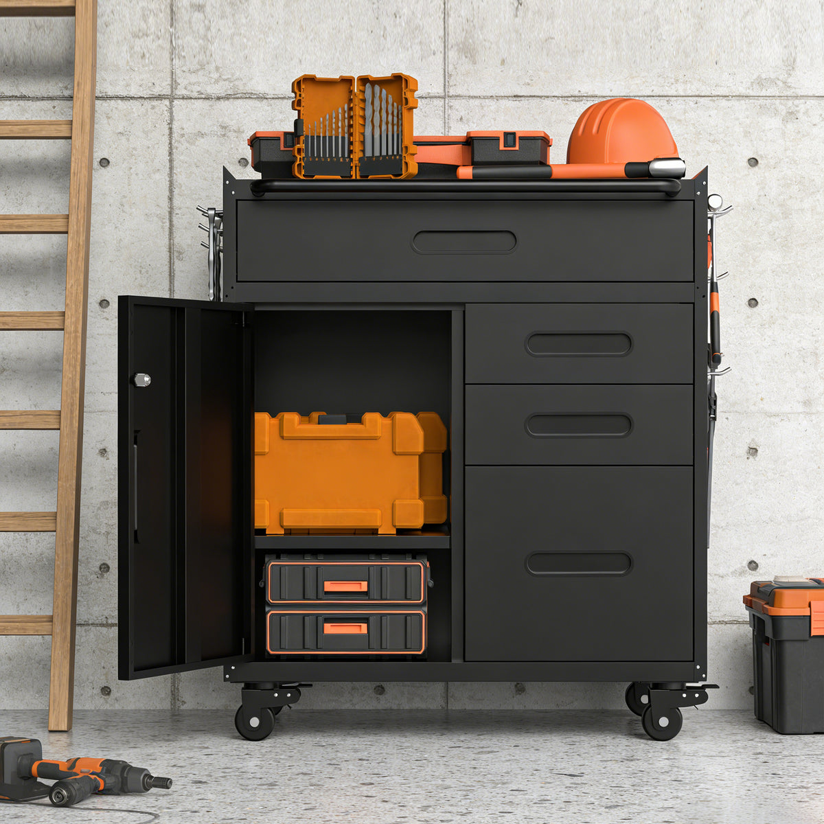34 in Rolling Tool Storage Cabinet with 4 Drawers and Lockable Compartment – image 3