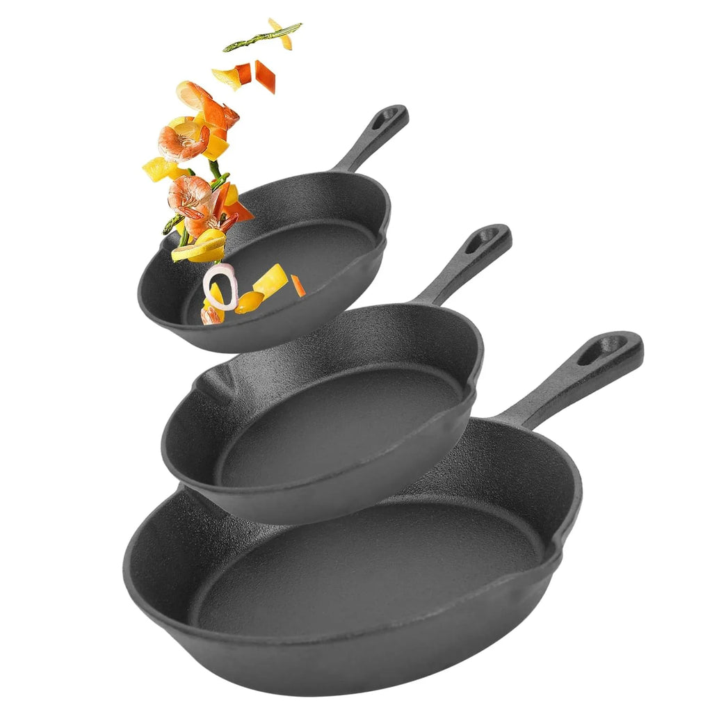 Cast Iron Skillet Set, 3-Piece Pre-Seasoned 6, 8 & 10 in Frying Pans