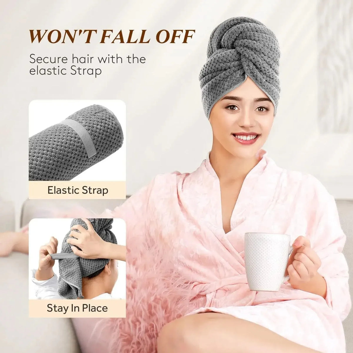 Microfiber Hair Towel Wrap Extra Large with Elastic Band – image 6