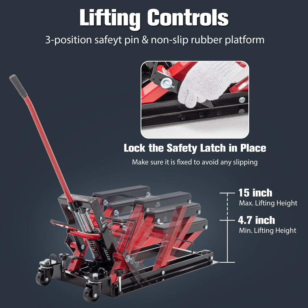 Motorcycle Lift Jack – 1500 lb Hydraulic Pedal Lift Table, 4.5-15 in