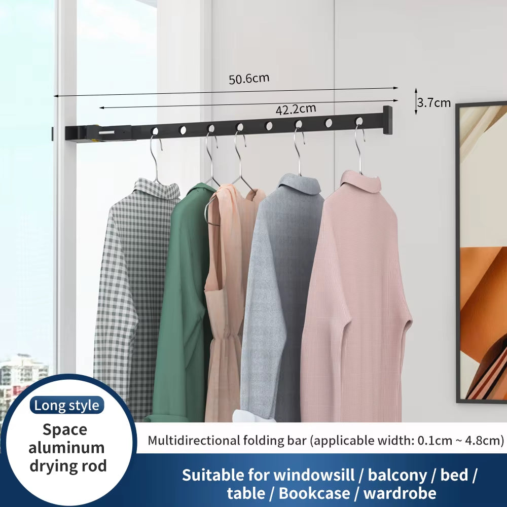 Wall Mounted Clothes Drying Rack – Foldable Aluminum Hanger Bar – image 8