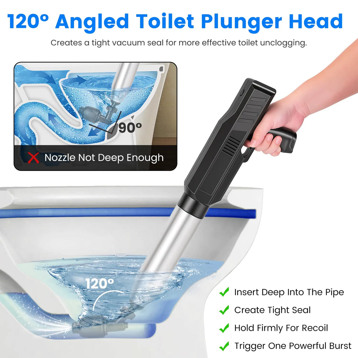 Electric Toilet Plunger - Rechargeable Air Drain Blaster with Gauge – image 8