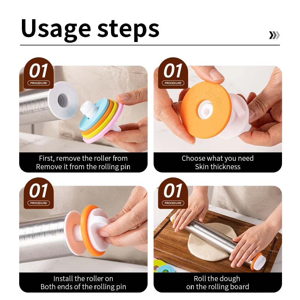Adjustable Stainless Steel Rolling Pin – 4 Thickness Rings – image 6