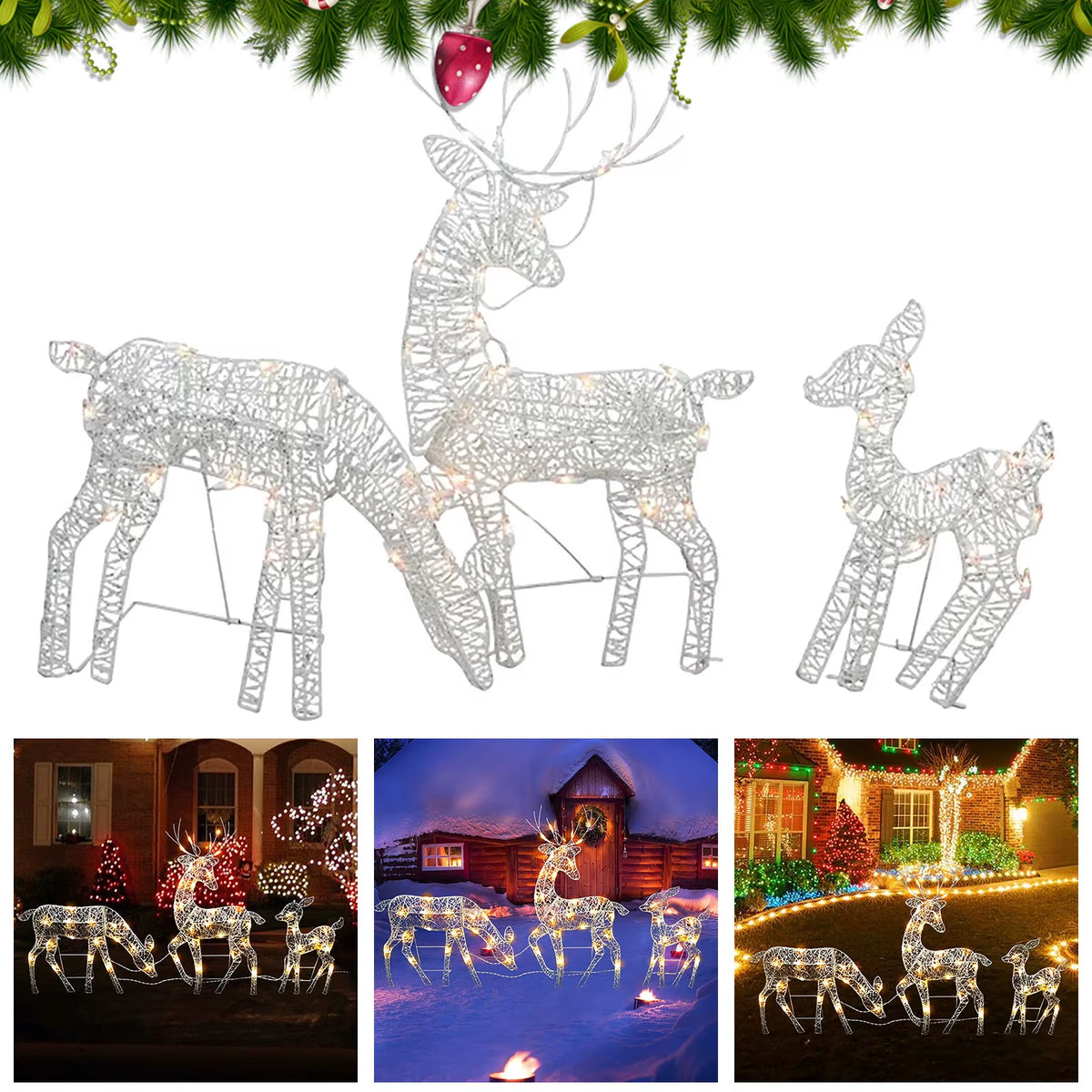 3-Piece Lighted Deer Family Christmas Yard Decor