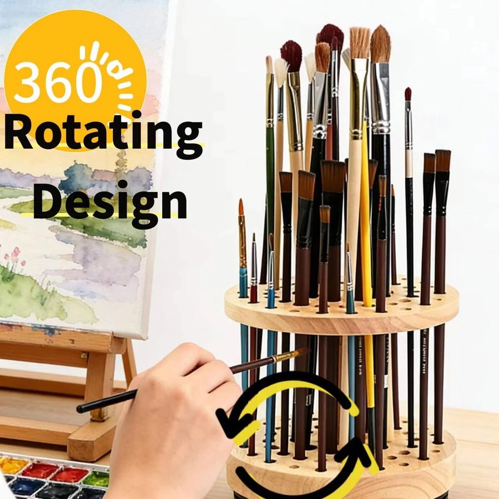 Rotating Pen Holder, 72-Hole Wooden Desk Organizer – image 5
