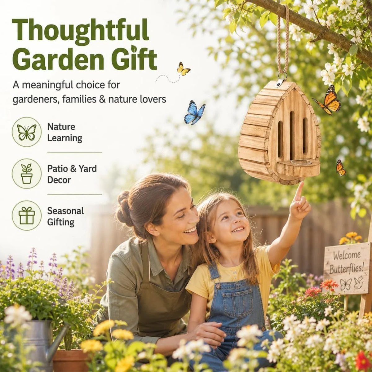 Butterfly House - Hanging Wooden Butterfly Shelter with Feeder – image 7