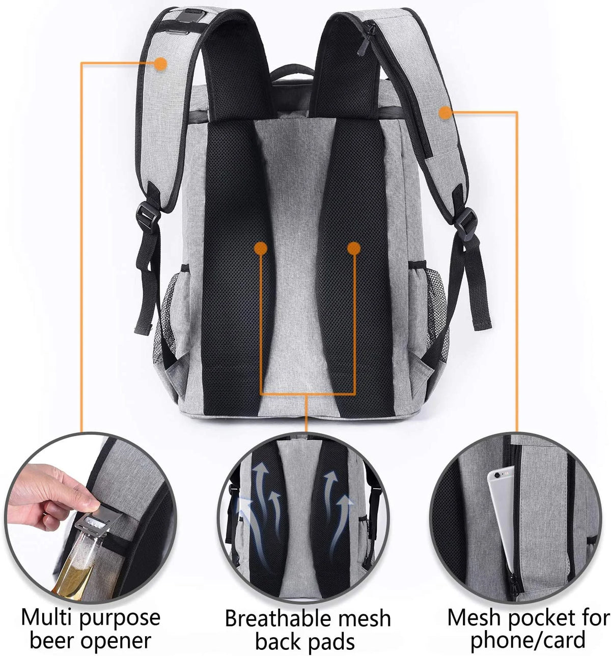 Backpack Cooler – Leakproof Insulated Cooler Bag, Holds 30 Cans, Gray – image 5