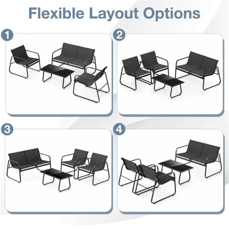 4-Piece Outdoor Conversation Set with Loveseat and Glass Table – image 6