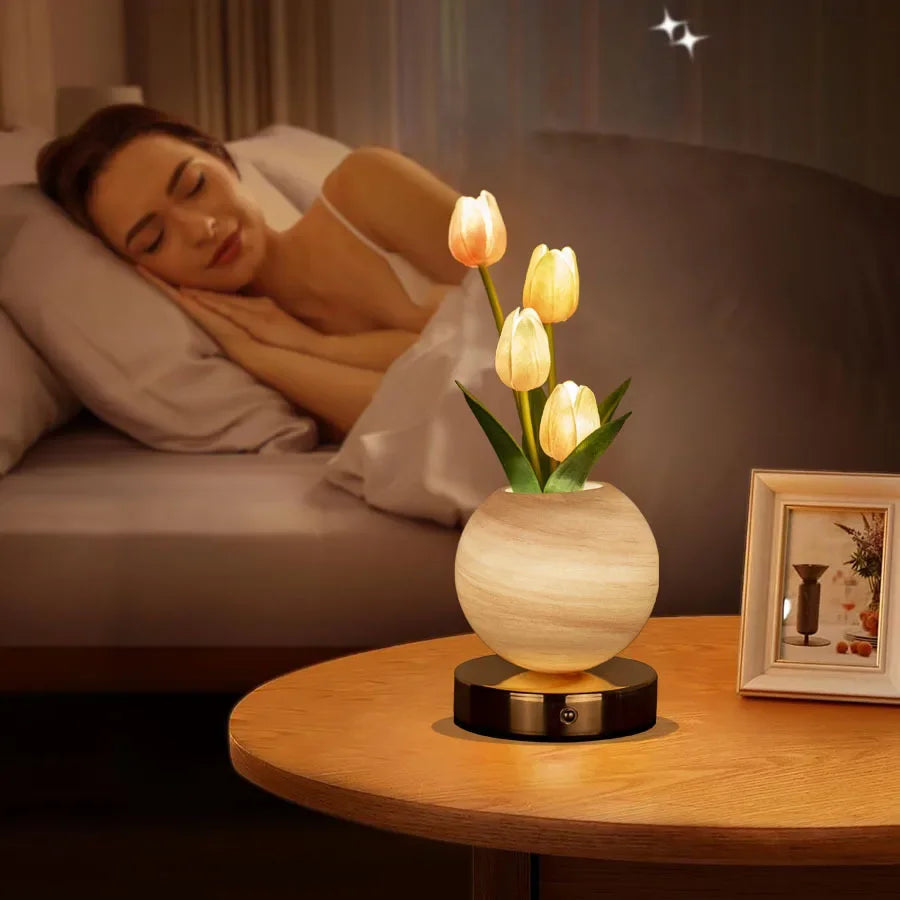 Tulip LED Night Light - USB Rechargeable Flower Desk Lamp for Bedroom Decor