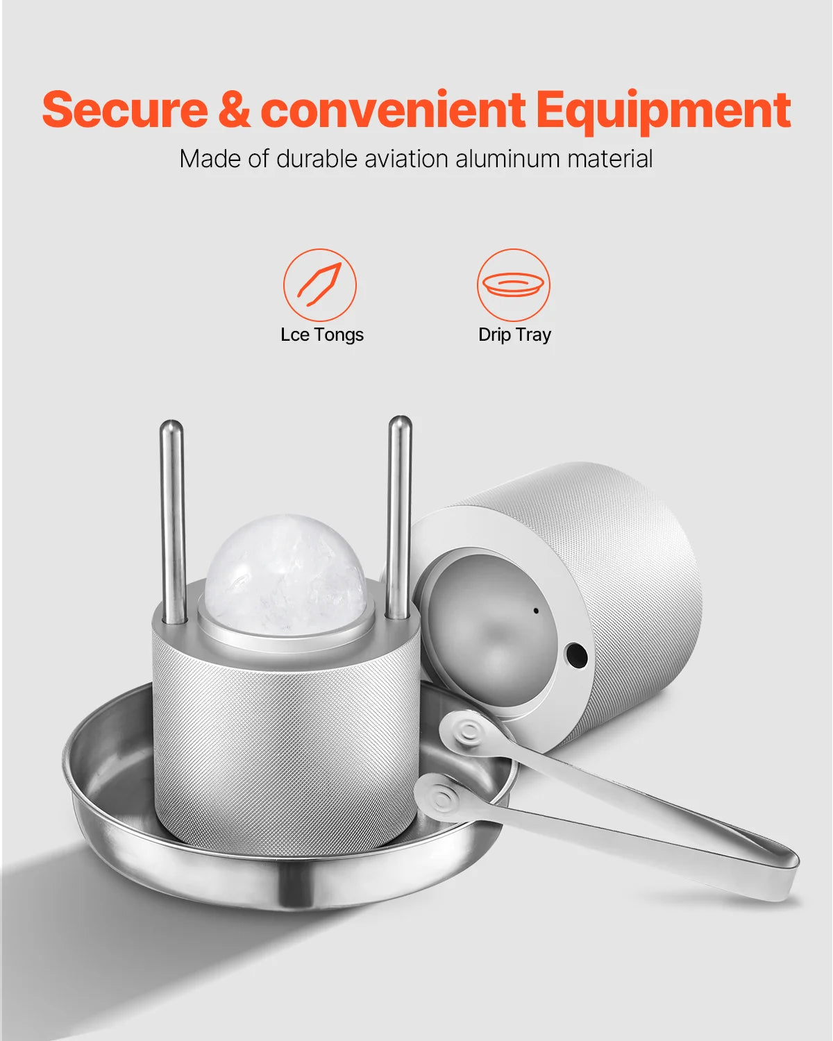 Ice Ball Press 2.1 in, Aluminum Ice Sphere Maker with Tongs and Tray – image 5