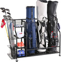 Rolling Golf Bag Storage Rack For 3 Bags With Club Holder – image 1