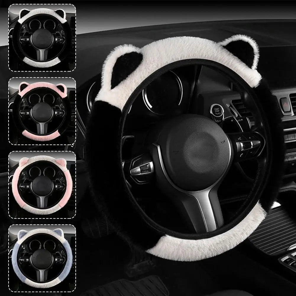 Plush Steering Wheel Cover with Cat Ears - Warm Non-Slip Winter Grip – image 4