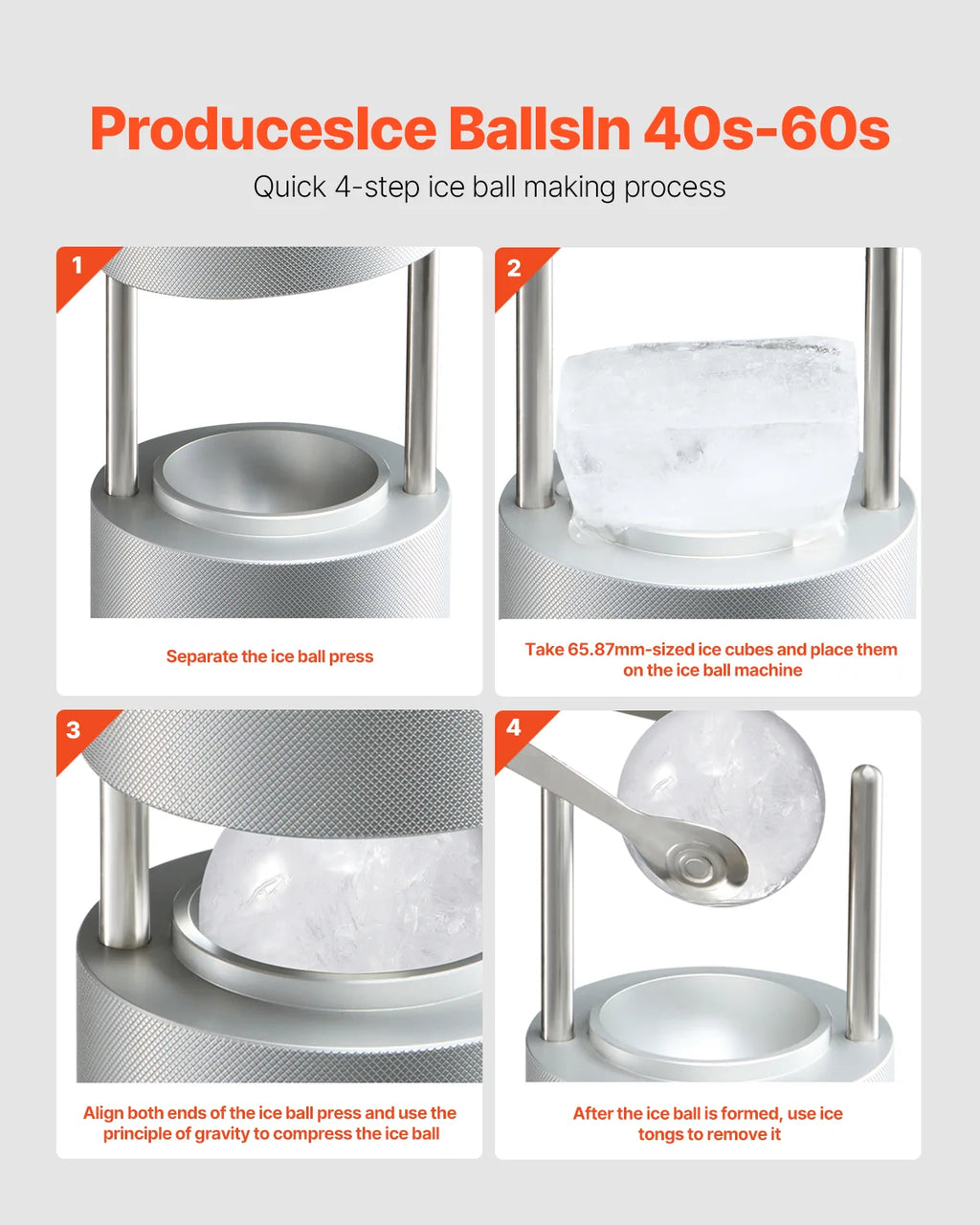 Ice Ball Press 2.1 in, Aluminum Ice Sphere Maker with Tongs and Tray – image 3