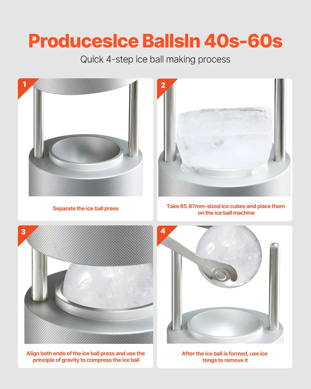 Ice Ball Press 2.1 in, Aluminum Ice Sphere Maker with Tongs and Tray – image 3