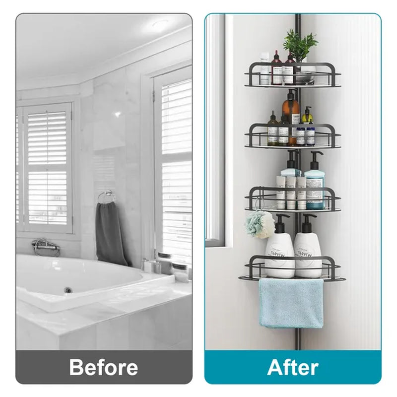 Shower Caddy, Corner Tension Pole with 4 Adjustable Shelves – image 3
