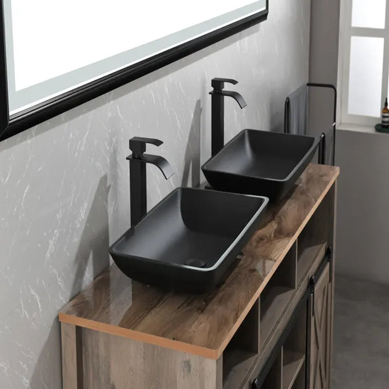 Black Glass Rectangular Vessel Sink with Faucet and Pop-Up Drain Set – image 10