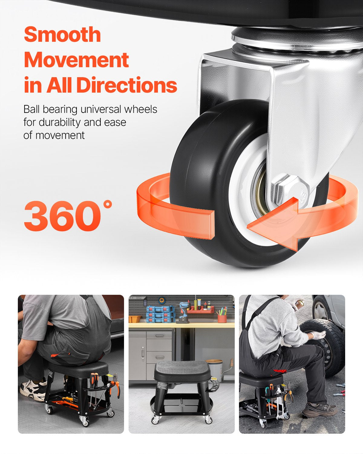 Rolling Mechanic Stool with Tool Tray, 300 lb Capacity – image 4