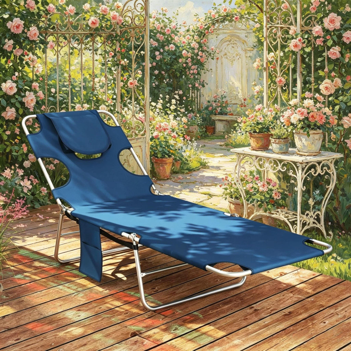 Folding Chaise Lounge Chair with Face Cavity and Side Pocket – image 3