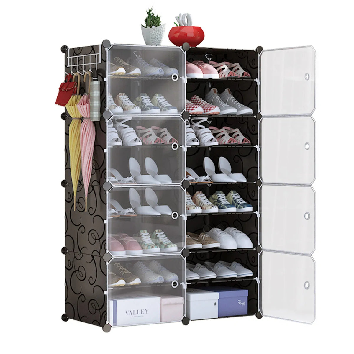 8-Tier 2-Row Shoe Cabinet Tower with Clear Doors, 32 Pairs – image 4