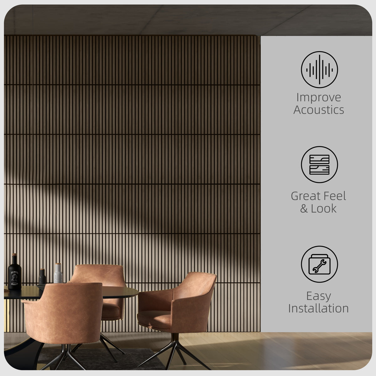 Walnut Wood Slat Acoustic Wall Panels 24 x 24 in, 4 Pack – image 4