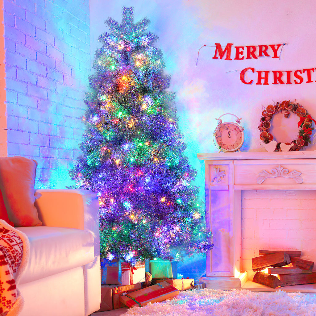 6 Ft Silver Pre-Lit Christmas Tree, 300 LEDs, 11 Lighting Modes – image 2