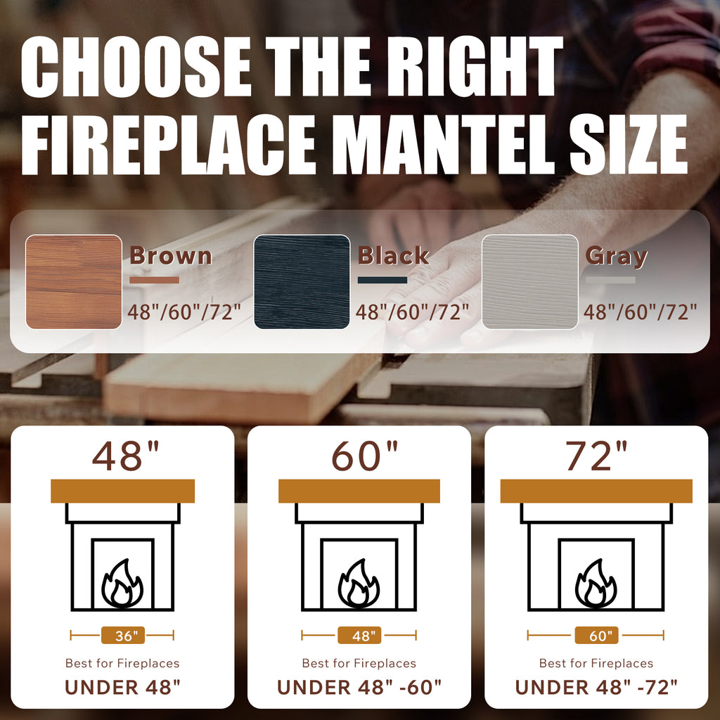 48 in Rustic Wood Fireplace Mantel Floating Shelf, Black
