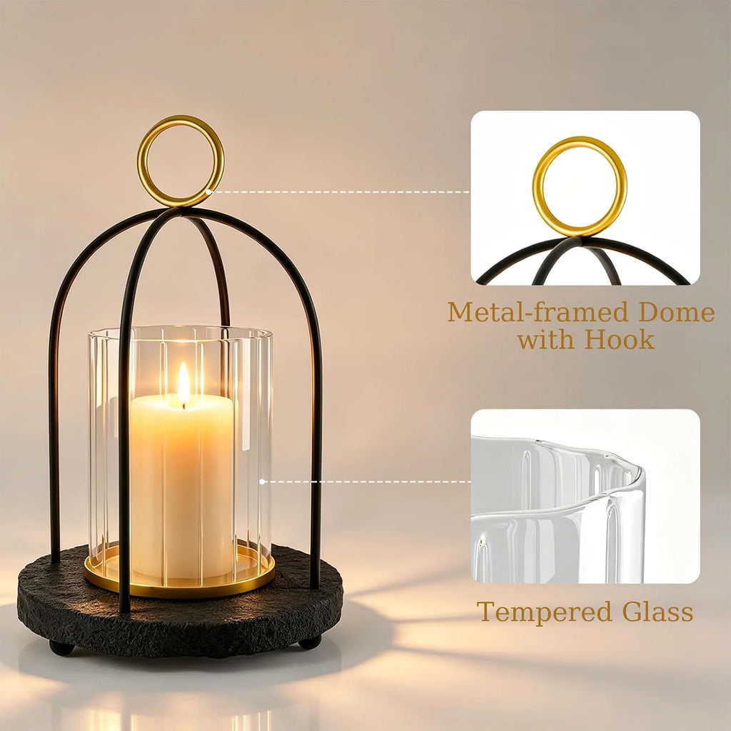 Hurricane Glass Candle Holder with Resin Base, Black – image 3