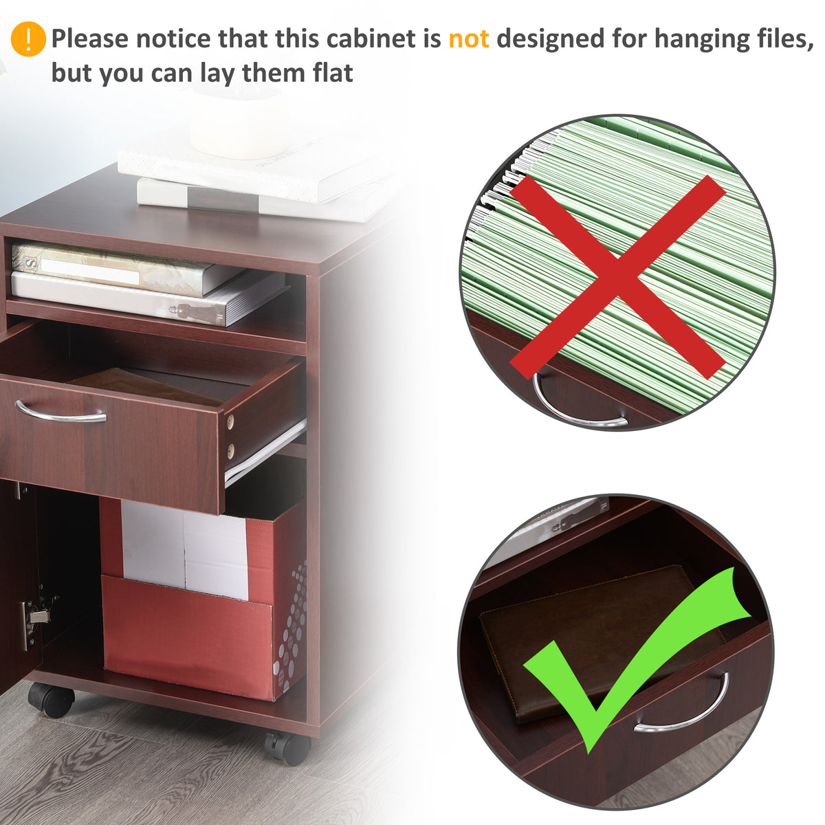 Mobile Printer Stand Cabinet with 2 Drawers, Shelf and Locking Casters – image 7