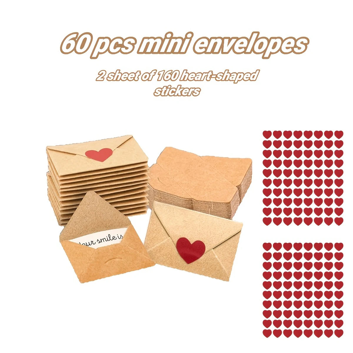 Mini Envelopes with Heart Stickers - Love Note Card Set