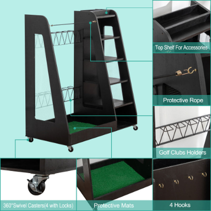 Wooden Golf Bag Organizer for 2 Bags With Shoe Shelves – image 10