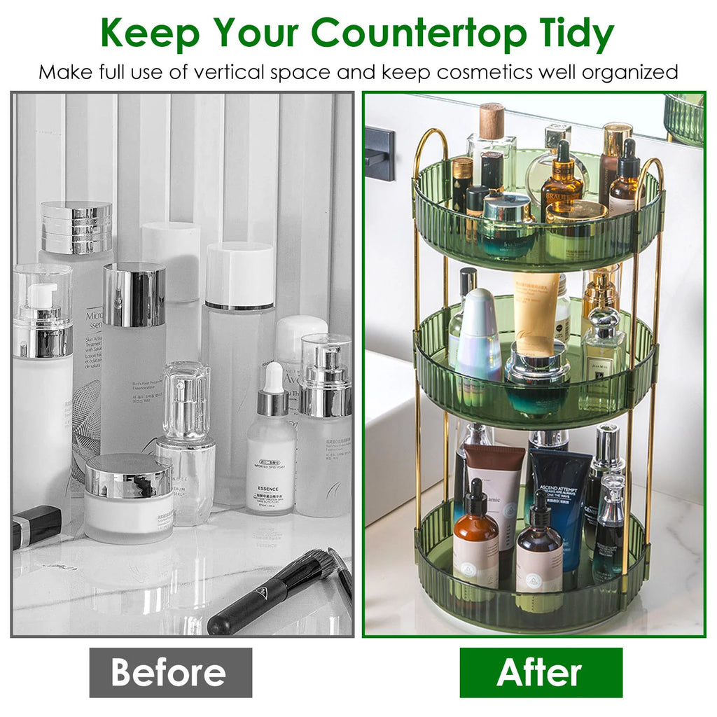 Rotating Makeup Organizer, 3 Tier 360 Degree Countertop Shelf – image 9