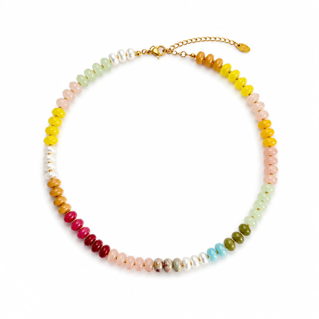 Beaded Necklace, Natural Stone and Acrylic Bead Necklace, 16 in – image 2