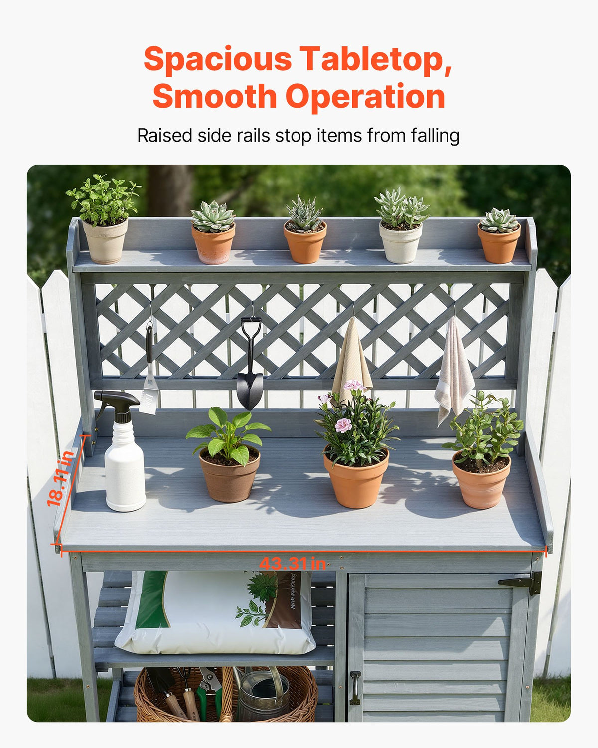 Potting Bench Table with Storage Cabinet, Wooden Garden Workstation – image 4