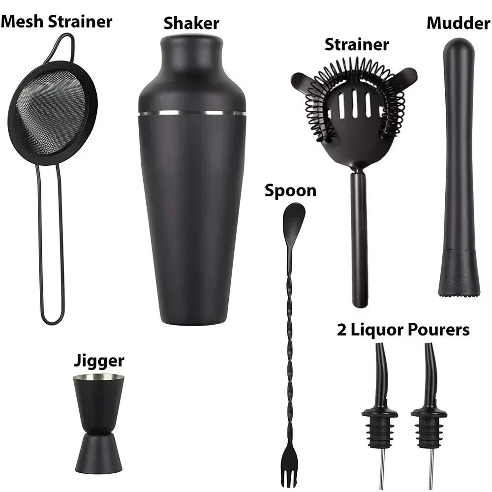 8 Piece Matte Black Parisian Shaker Bar Set 17 oz – image 1