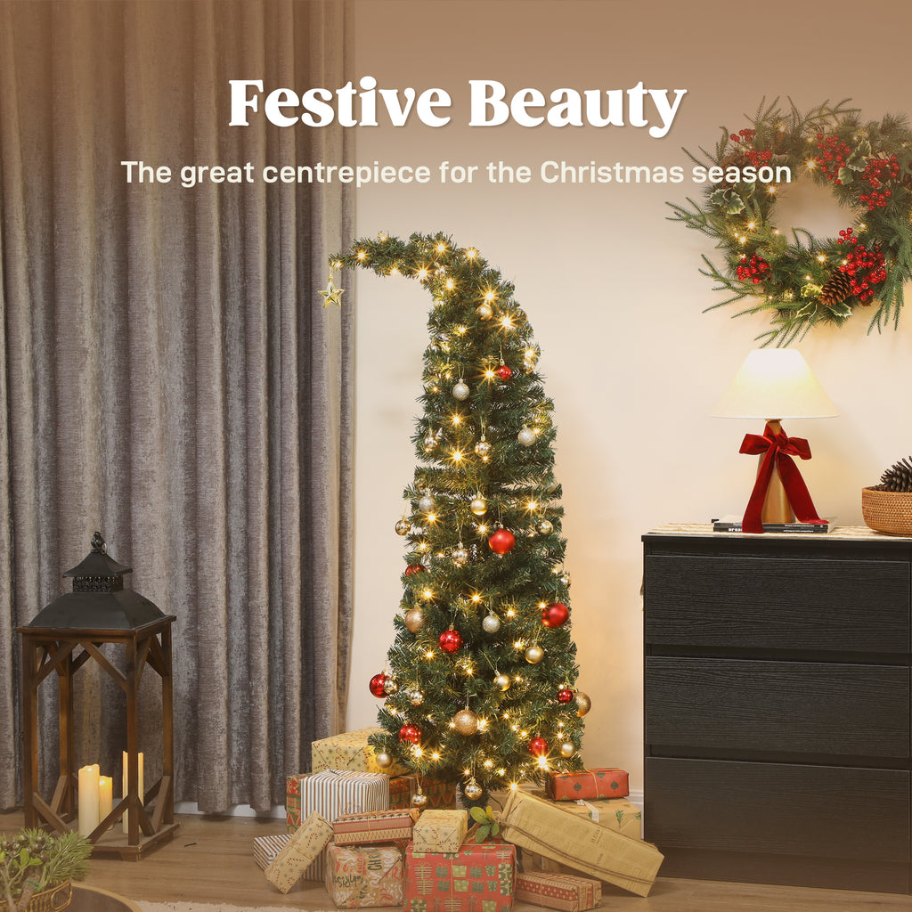 5 Ft Prelit Whimsical Slim Christmas Tree with Bent Top