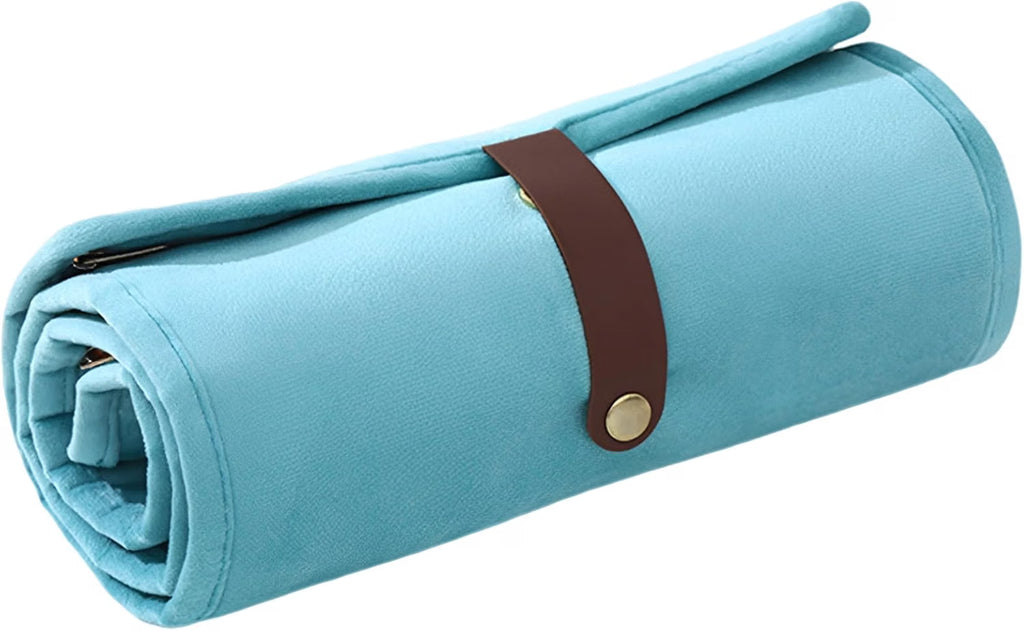 Jewelry Travel Case – Velvet Roll-Up Organizer, Sky Blue – image 6