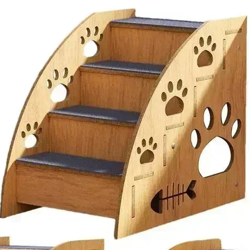 Wooden Pet Stairs for Bed – Non-Slip Carpeted Dog Steps – image 4