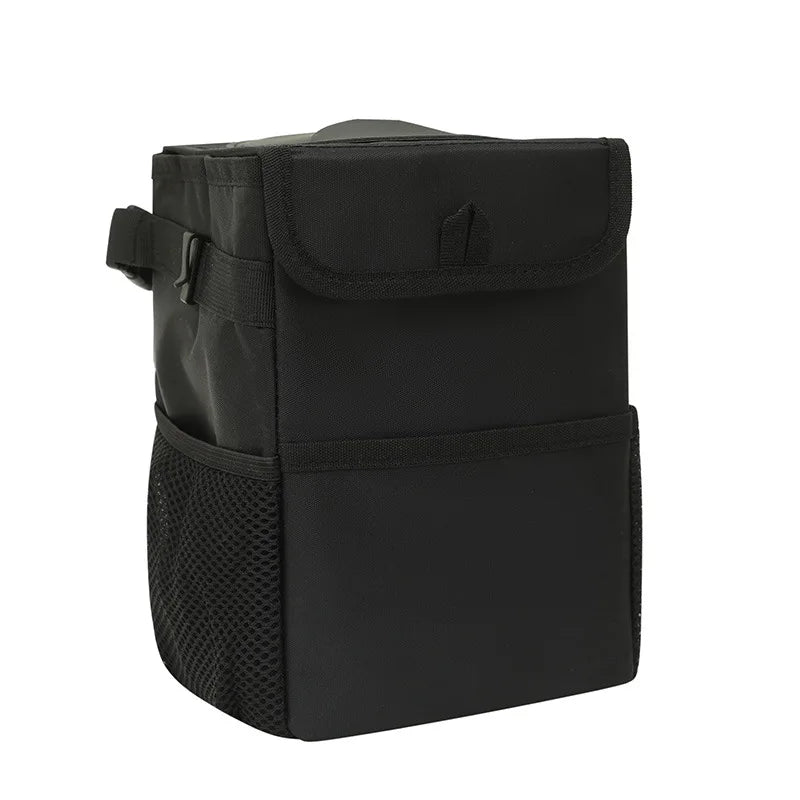 Car Trash Can with Lid, 2-Gallon Leak-Proof Bin with Pockets