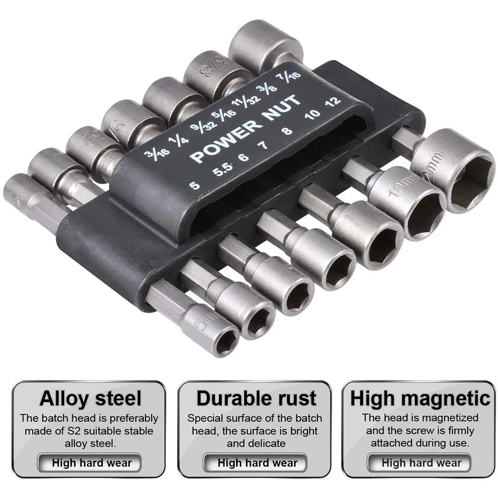 Hex Nut Driver Socket Set – 1/4 in Shank Power Drill Bits – image 3