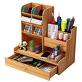 Bamboo Desk Organizer with Drawer and Pencil Holder