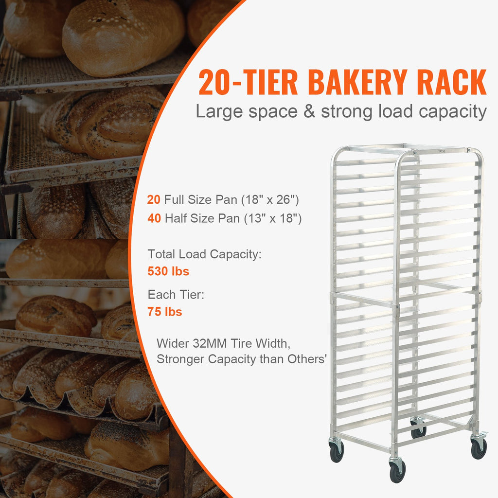 Bun Pan Rack 20-Tier, Aluminum Bakery Speed Rack with Brake Wheels – image 4