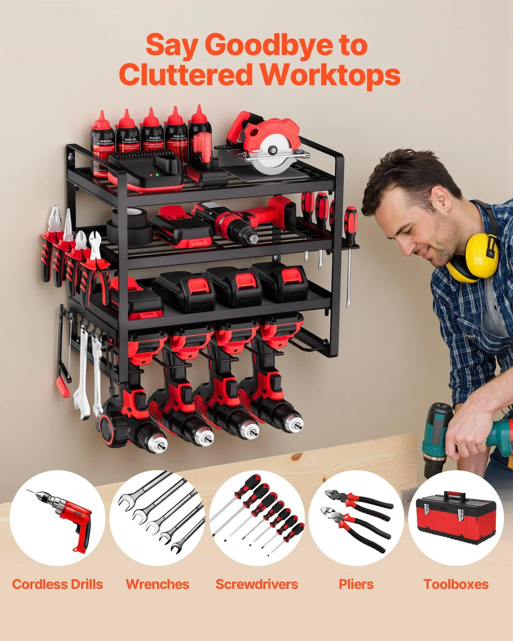 Power Tool Organizer – 4-Layer Wall Rack with Drill Holders – image 5