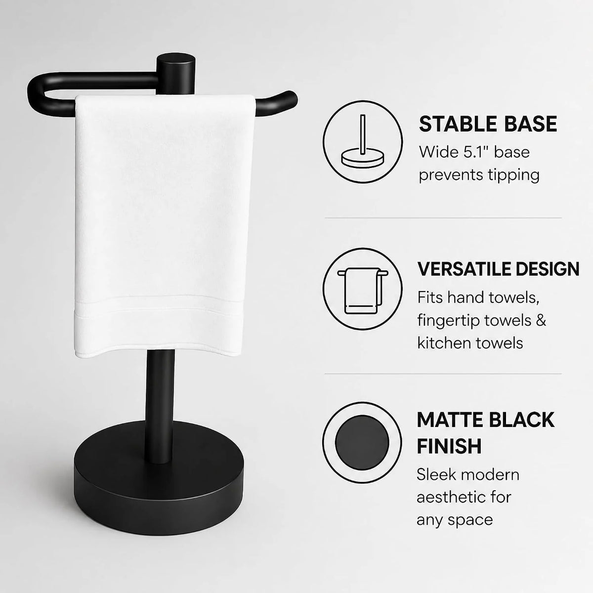 Hand Towel Holder Stand, Free Standing Countertop Rack, Black – image 4