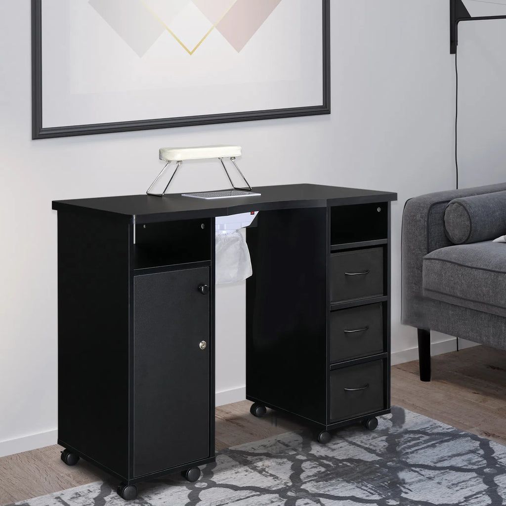 Rolling Manicure Table with Built-In Fan, Double Cabinet and 3 Drawers – image 5