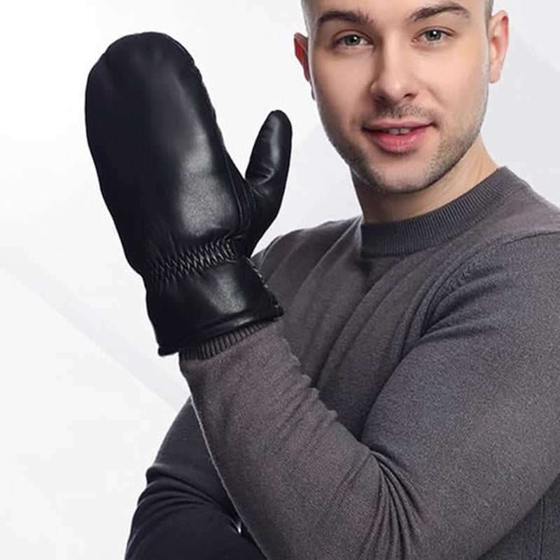 Leather Mittens – Wool Lined Winter Mittens, Black – image 6