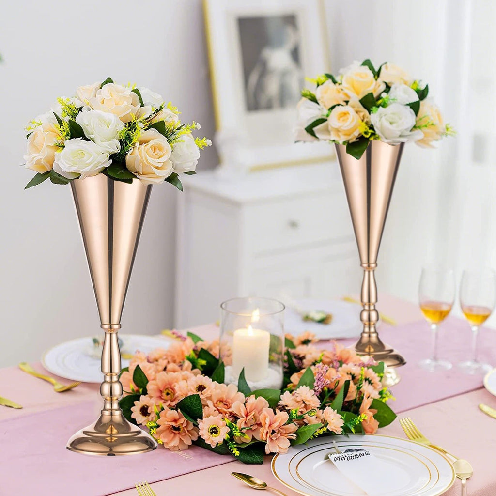 Gold Metal Trumpet Vase Centerpieces Set of 10, 14 in Tall – image 2