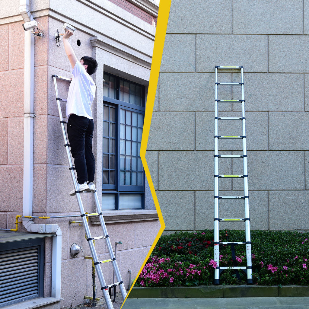 Construction Aluminum Telescopic Ladder, 9.5 ft Extendable