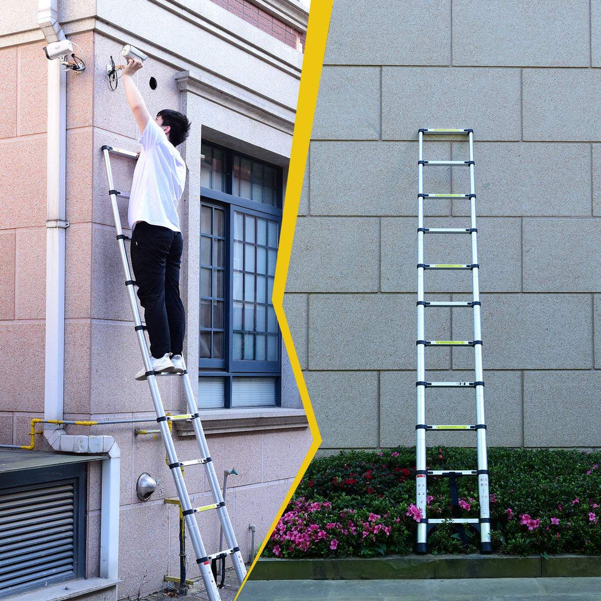 Construction Aluminum Telescopic Ladder, 9.5 ft Extendable