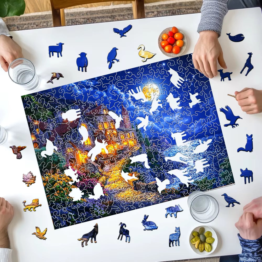 Wooden Jigsaw Puzzle, Moonlit Coastal Castle – image 6
