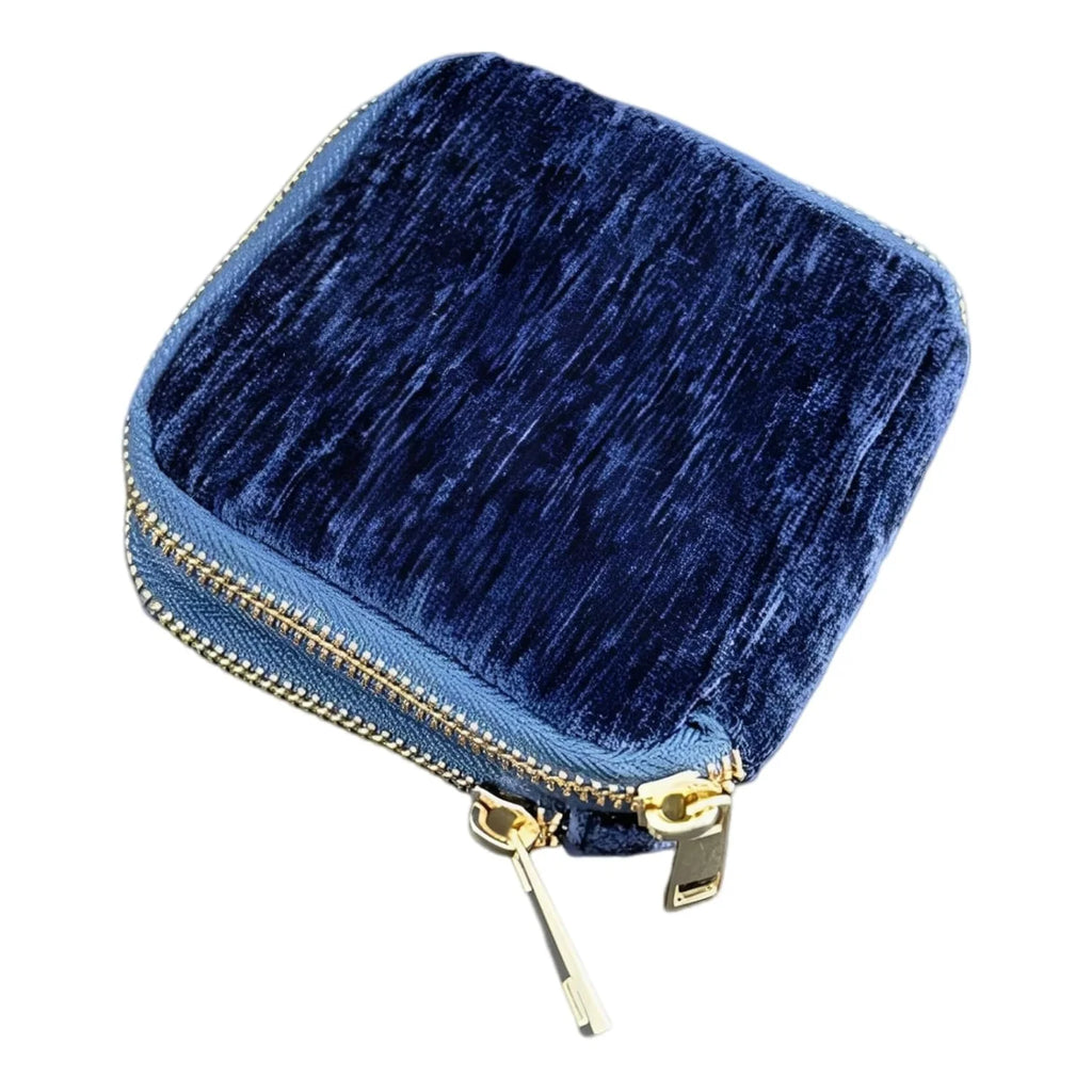 Travel Jewelry Case – Smoky Blue Chenille Double-Layer Box